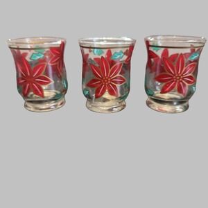 Fifth Avenue Crystal Poinsettia Set Of 3 Votive Candle Holders 4.5" Holiday Xmas